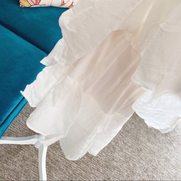 Entro | Elizabeth Tiered Puff Bubble Sleeve Dress White Layered Bohemian Small - Picture 11 of 15